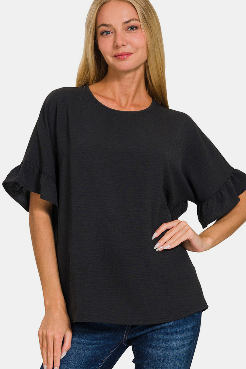 Zenana V-Neck Flutter Sleeve Top - Charming Charlie