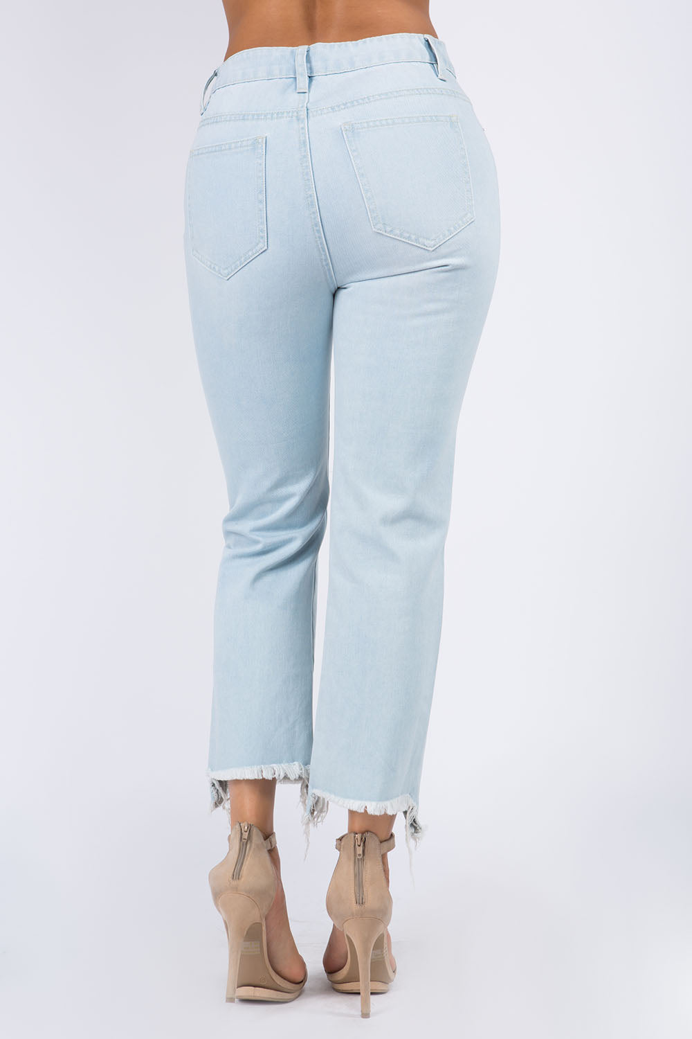 American Bazi High Waist Distressed Raw Hem Jeans - Charming Charlie