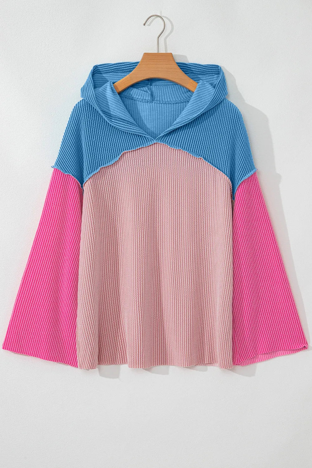 Textured Color Block Long Sleeve Hoodie - Charming Charlie