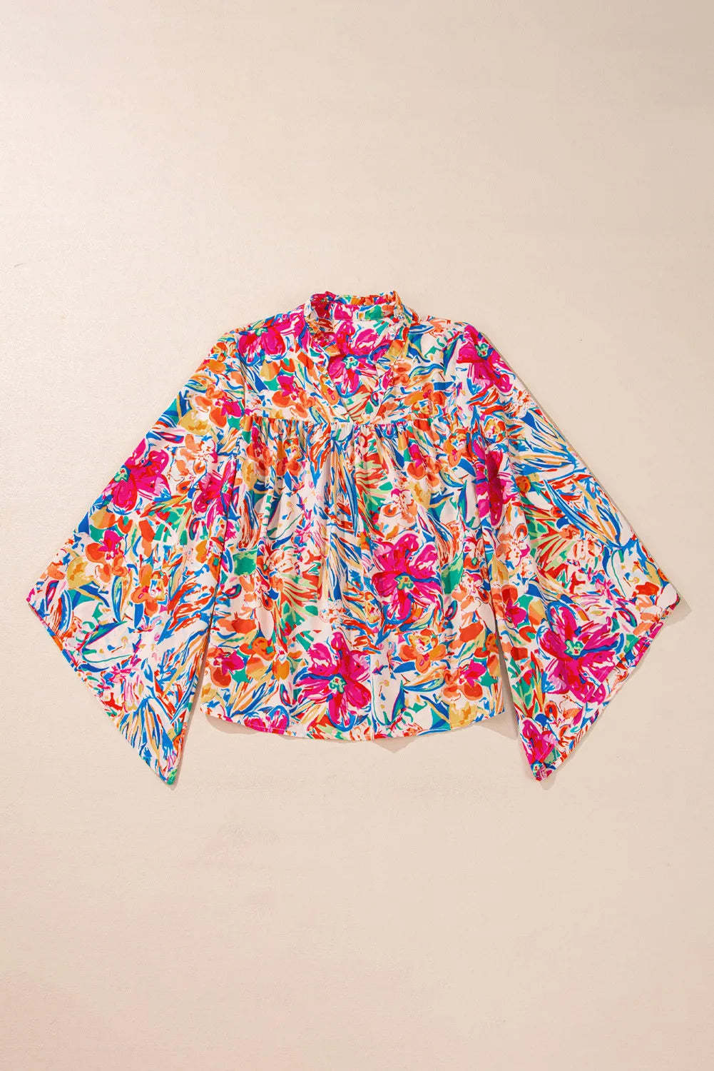 Printed Notched Long Sleeve Blouse - Charming Charlie