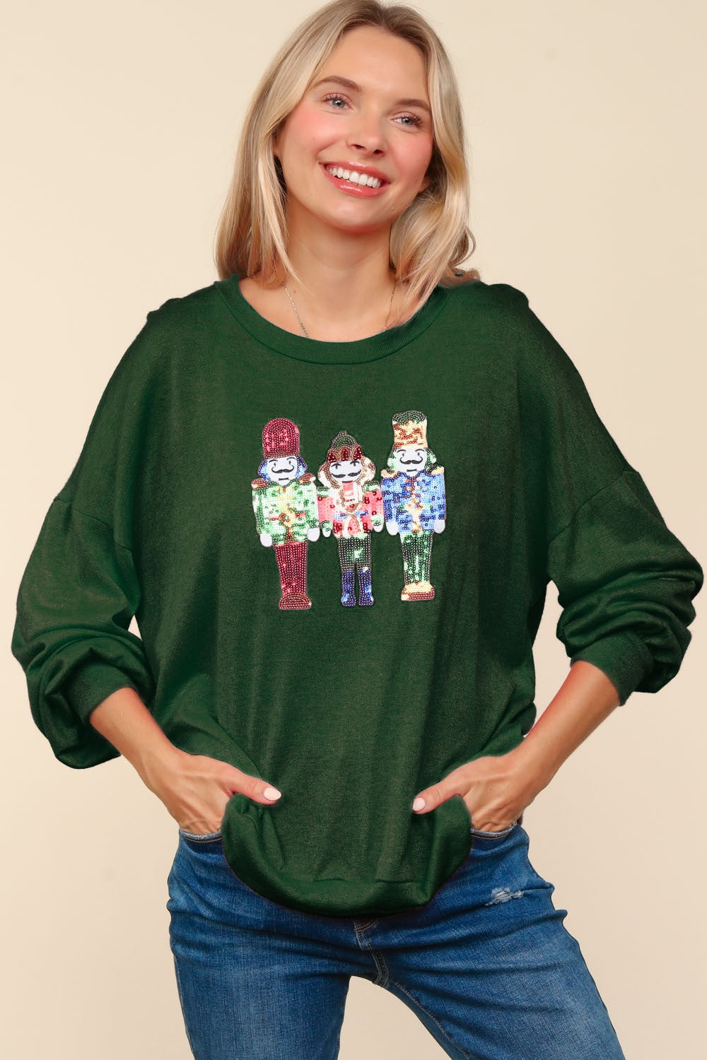 Haptics Sequin Nutcracker Patch Hacci Knit Top - Charming Charlie