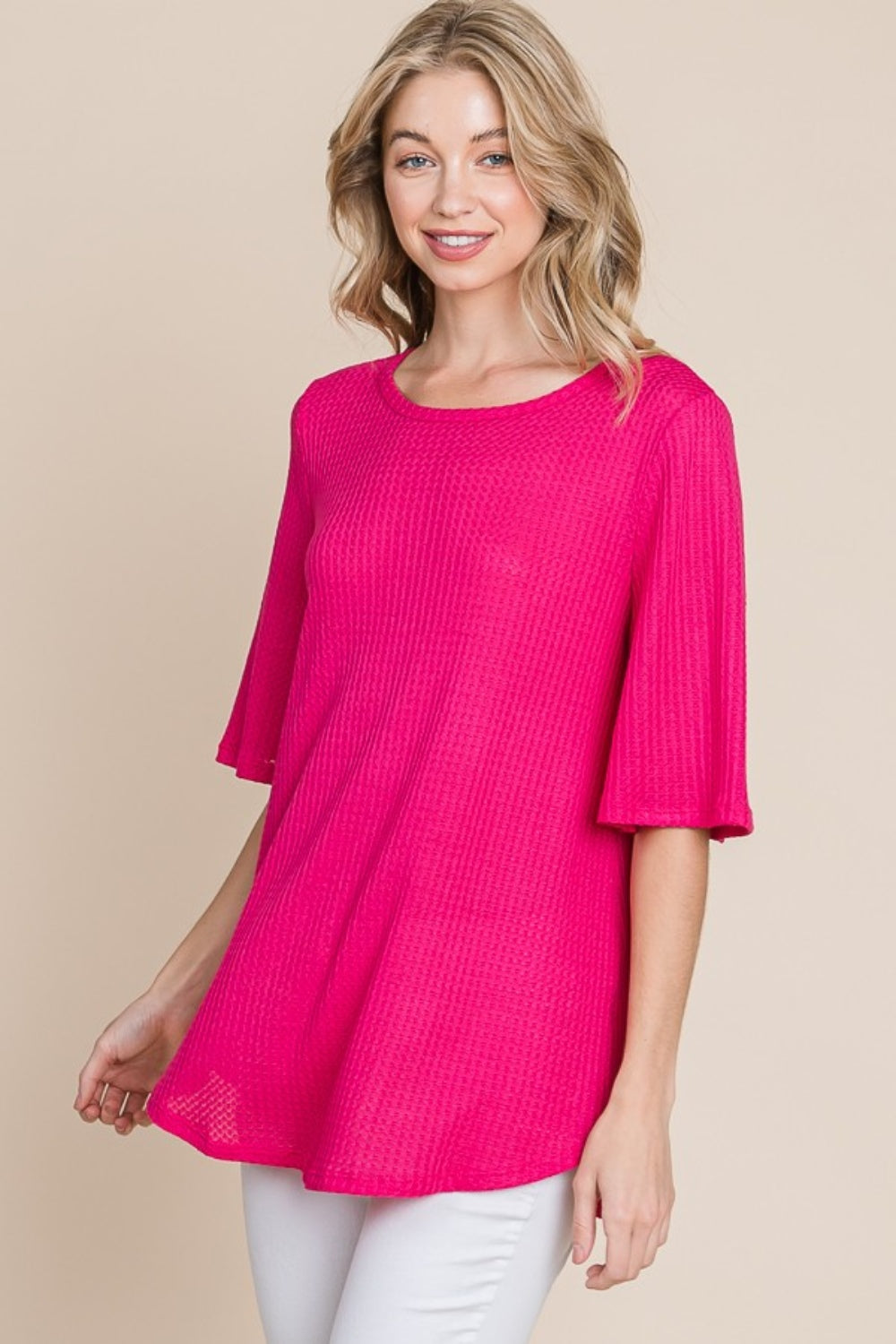 BOMBOM Round Neck Waffle Knit T-Shirt - Charming Charlie