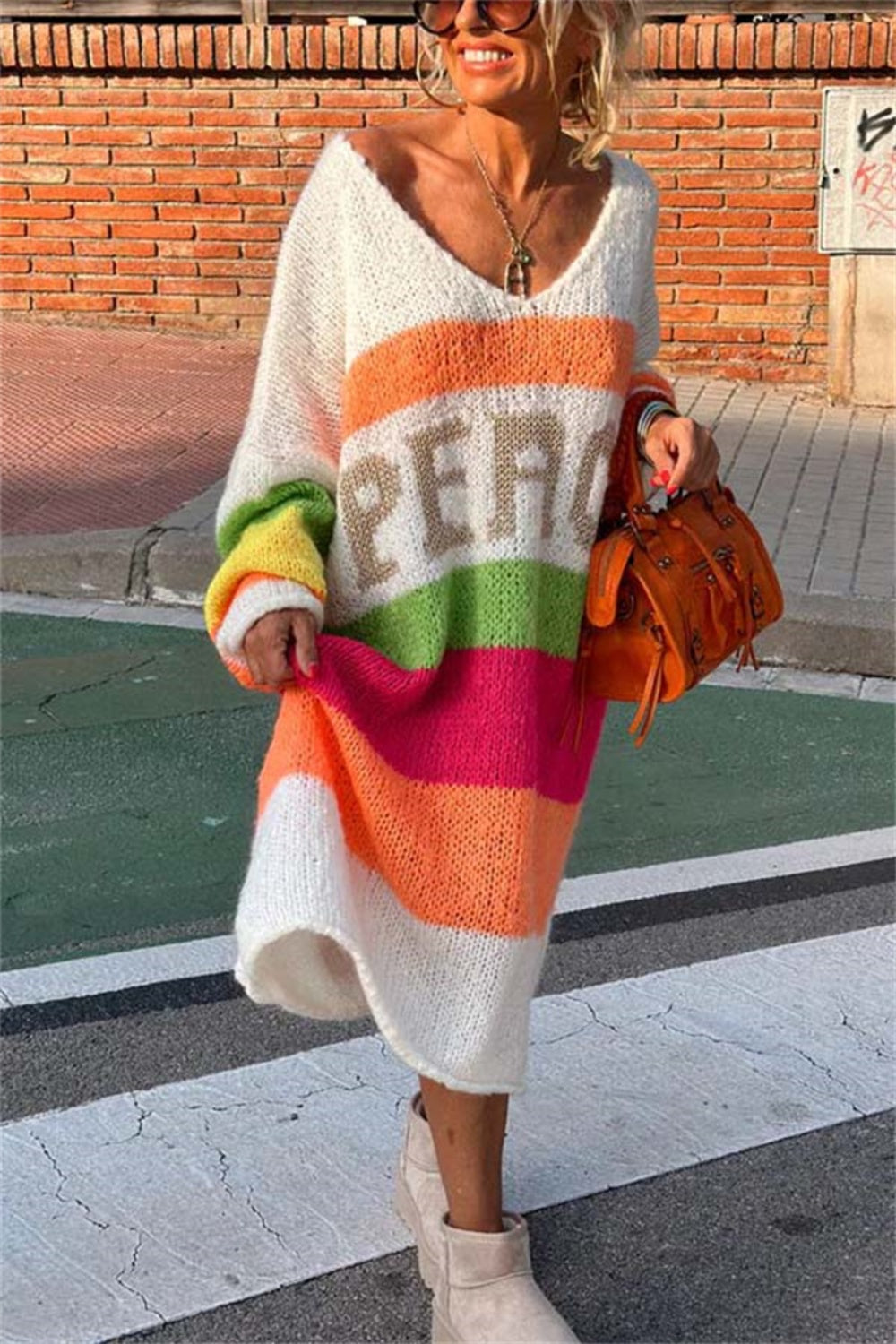 Color Block V-Neck Long Sleeve Sweater Dress - Charming Charlie