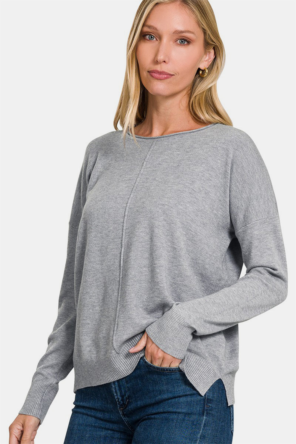 Zenana Front Seam Round Neck Sweater - Charming Charlie