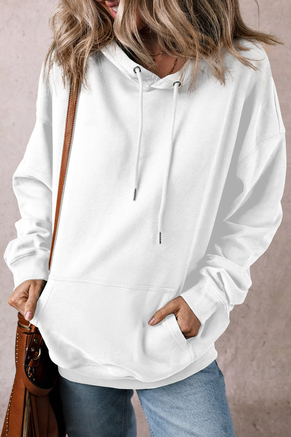 Drawstring Pocketed Long Sleeve Hoodie - Charming Charlie