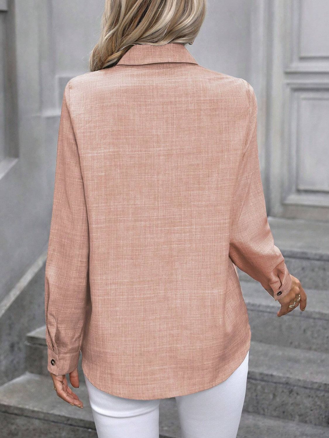 Button Up Collared Neck Long Sleeve Shirt - Charming Charlie