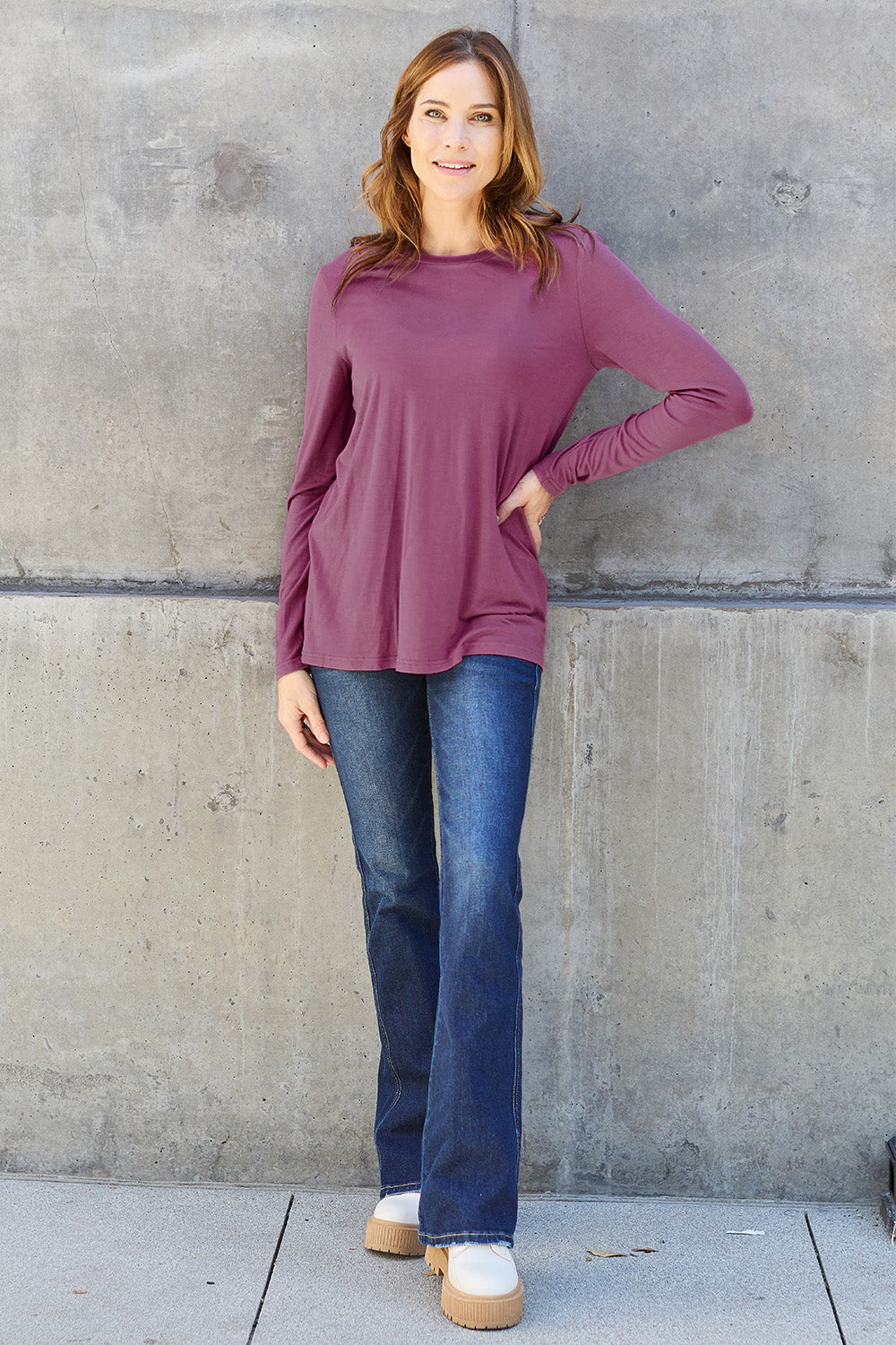 Basic Bae Full Size Round Neck Long Sleeve Top - Charming Charlie