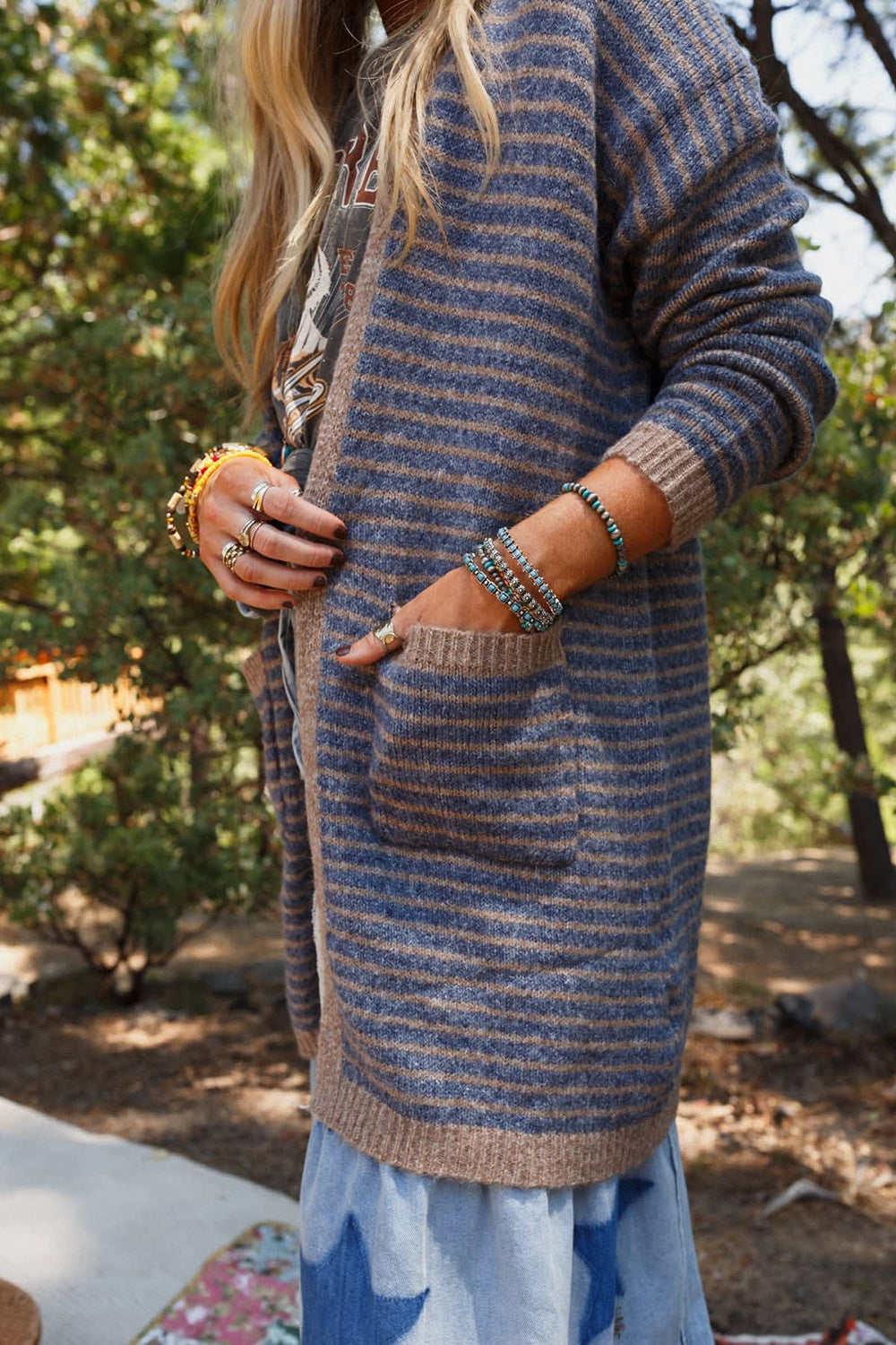 Open Front Long Sleeve Striped Cardigan - Charming Charlie