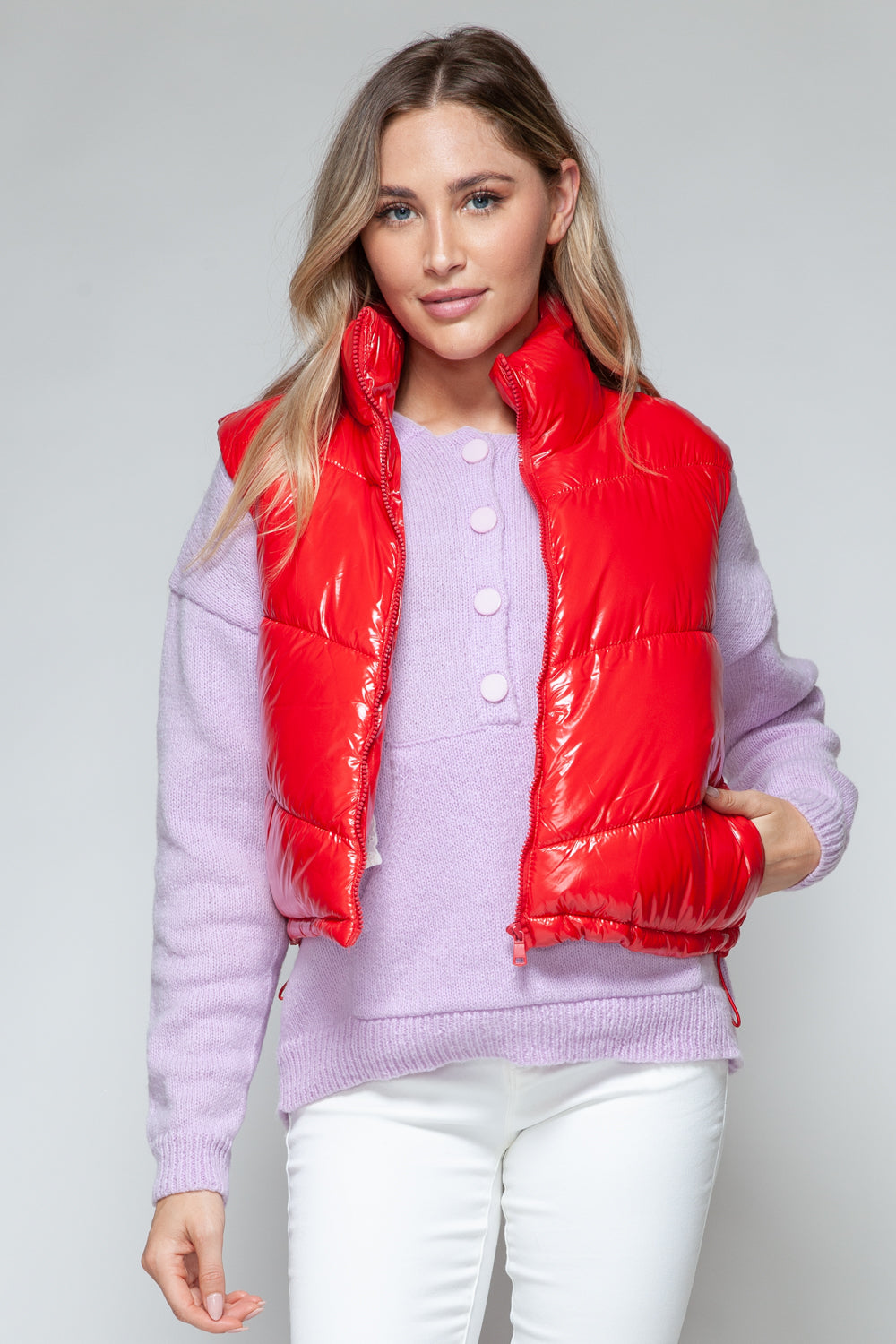 Snobbish Zip Up Turtleneck Shiny Quilted Vest - Charming Charlie