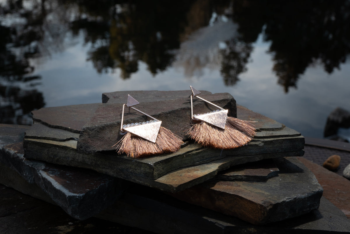 Metal Fringe Triangle Silver Earring - Charming Charlie