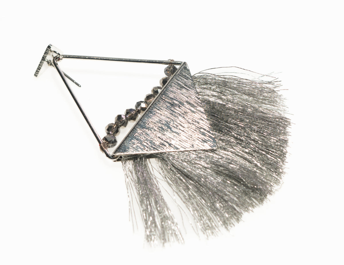 Metal Fringe Triangle Silver Earring - Charming Charlie