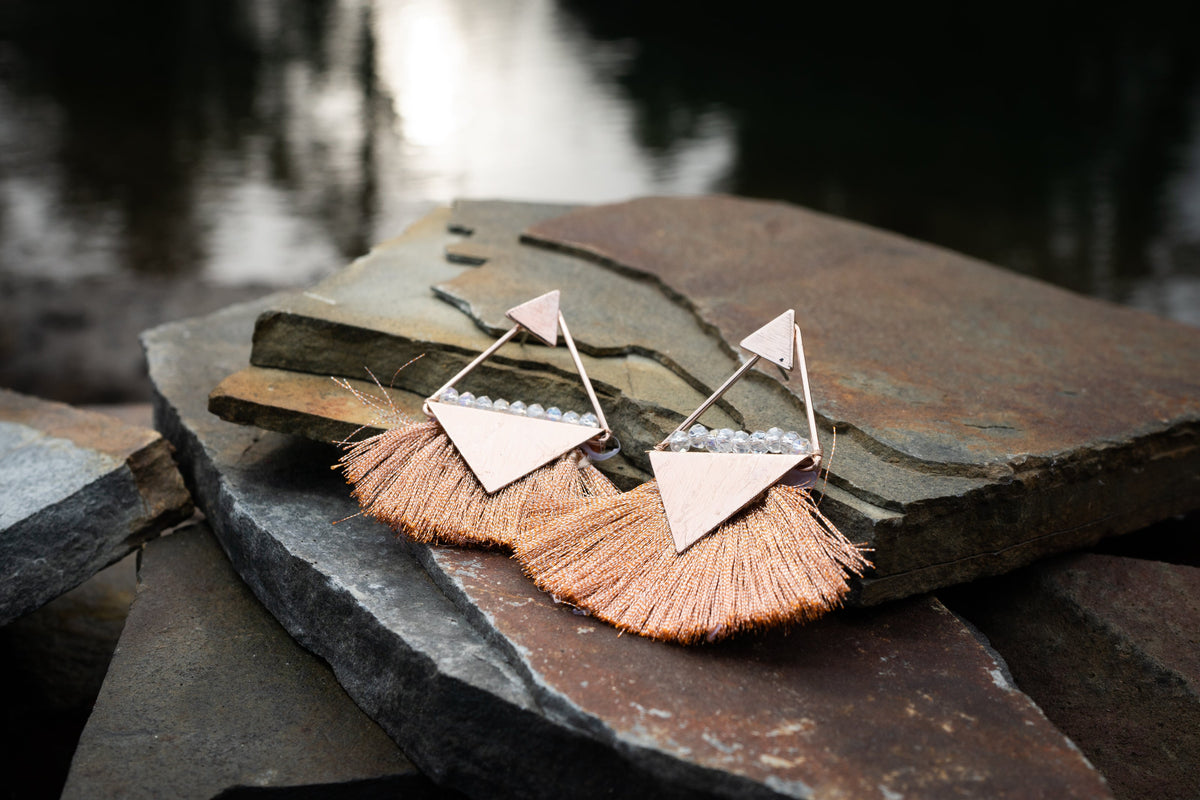 Metal Fringe Triangle Rose Gold Earring - Charming Charlie
