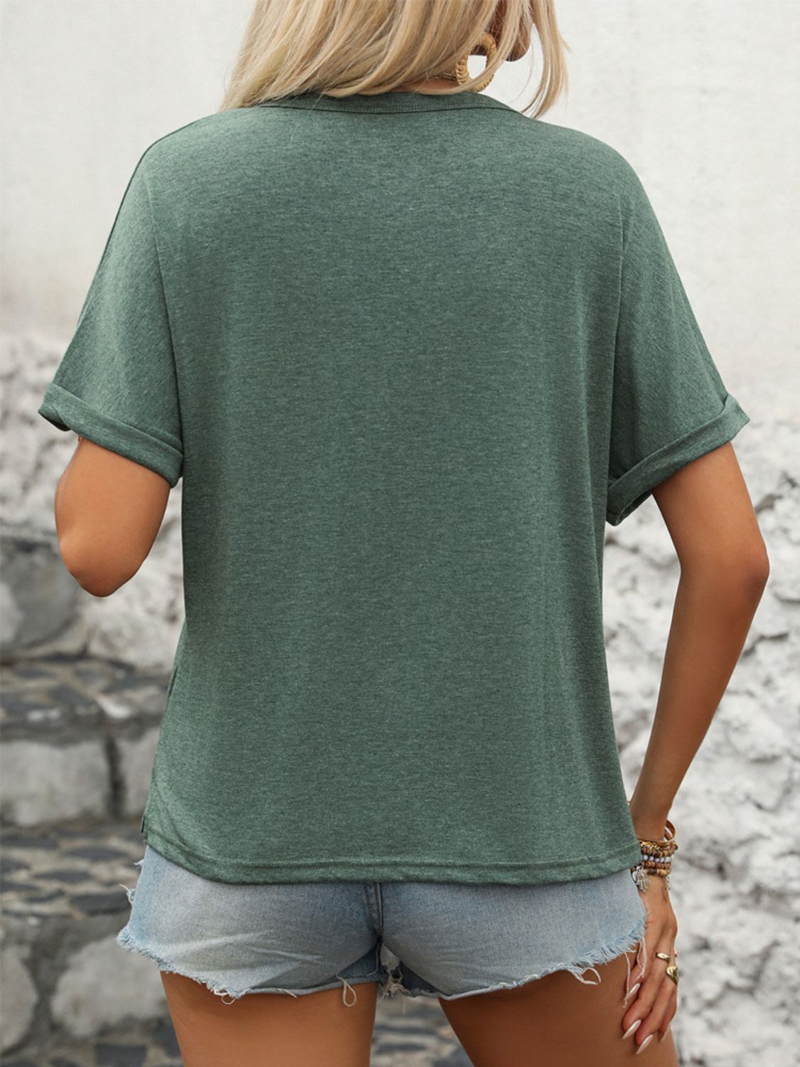 Half Button Short Sleeve T-Shirt - Charming Charlie