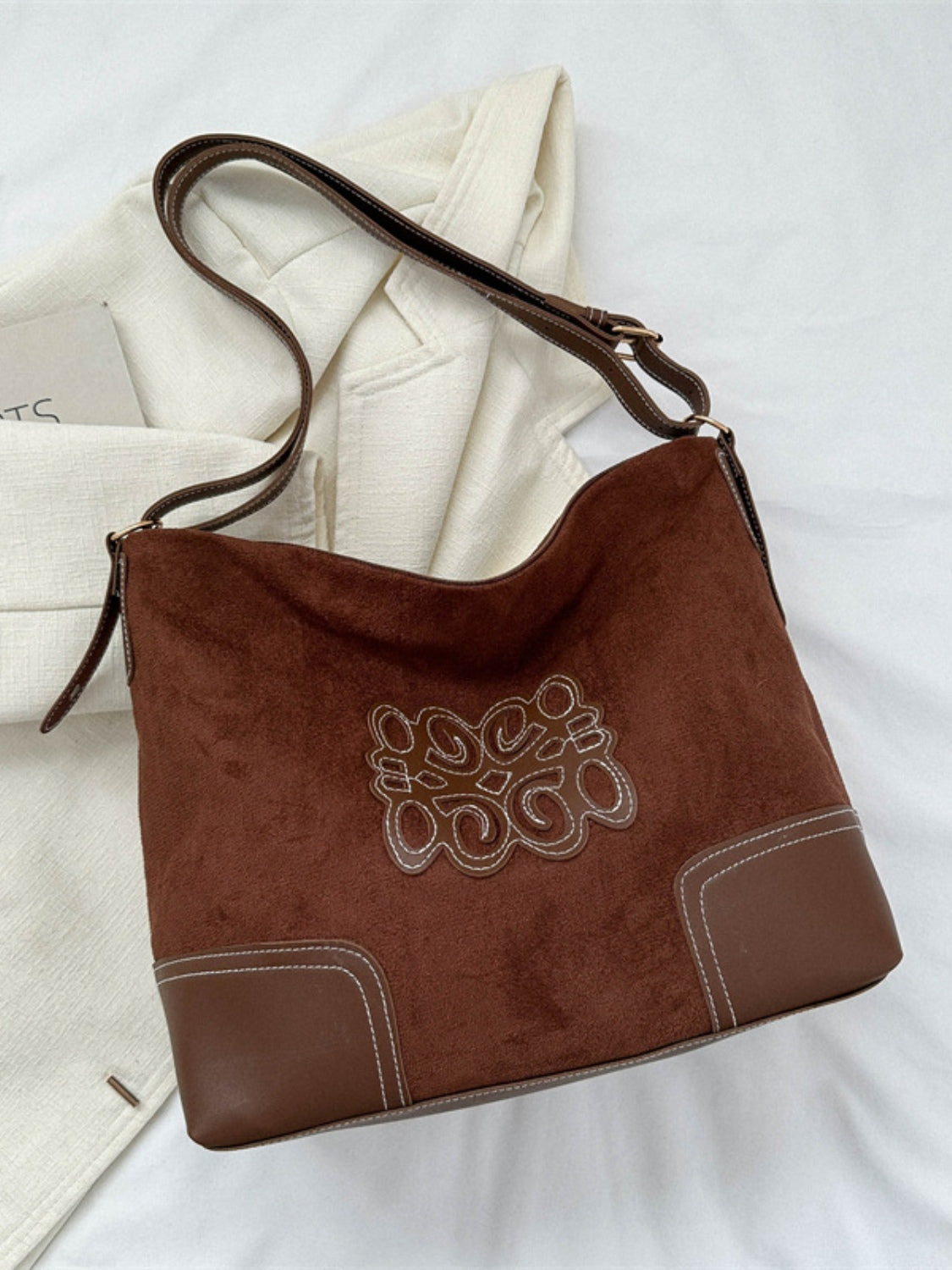 Suede Patch Adjustable Strap Tote Bag - Charming Charlie