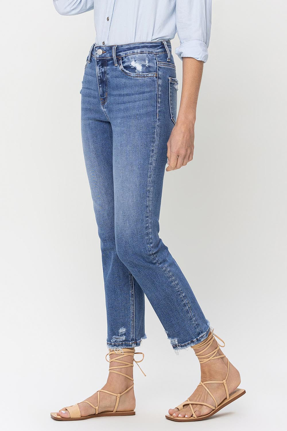 Lovervet High Rise Raw Hem Straight Jeans - Charming Charlie