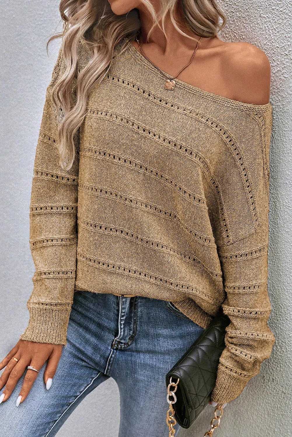 Boat Neck Dropped Shoulder Sweater - Charming Charlie