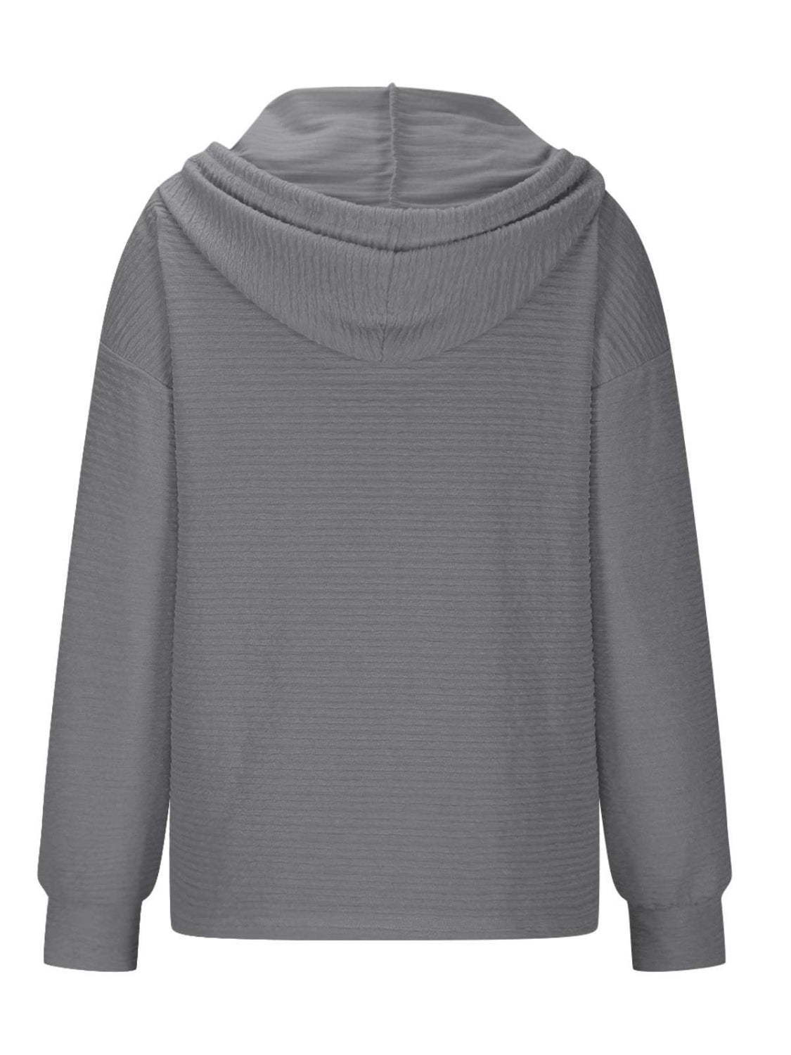 Drawstring Quarter Button Long Sleeve Hoodie - Charming Charlie