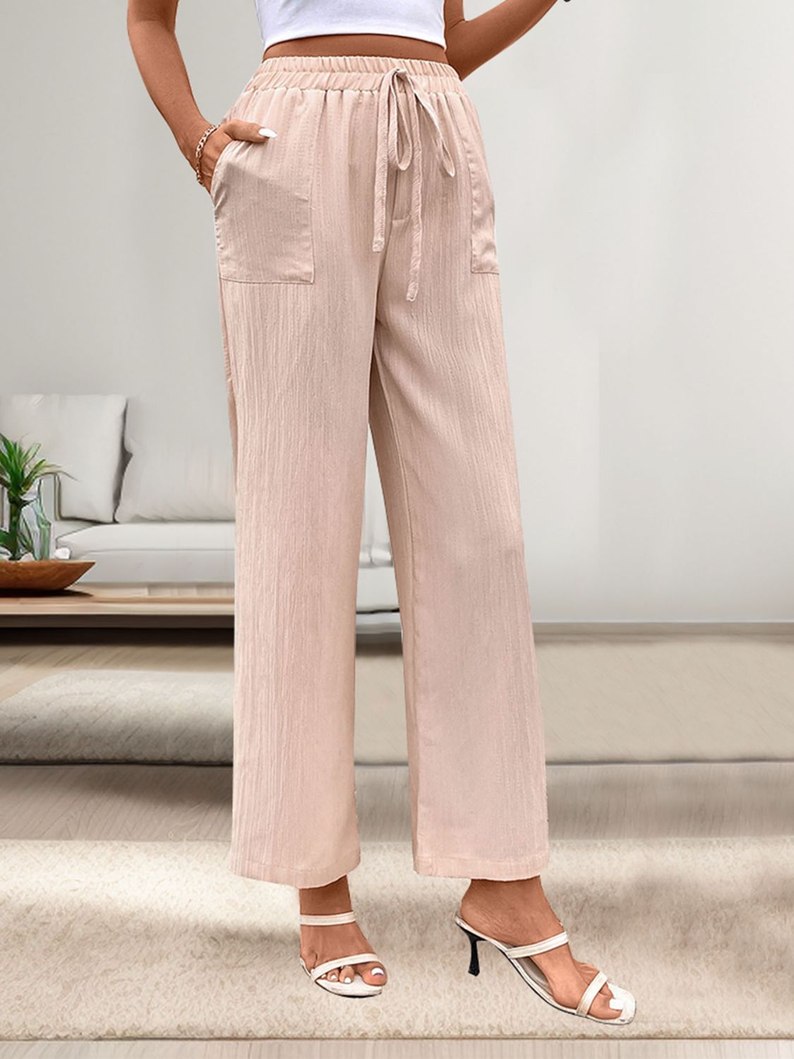 Tied Wide Leg Pants with Pockets - Charming Charlie