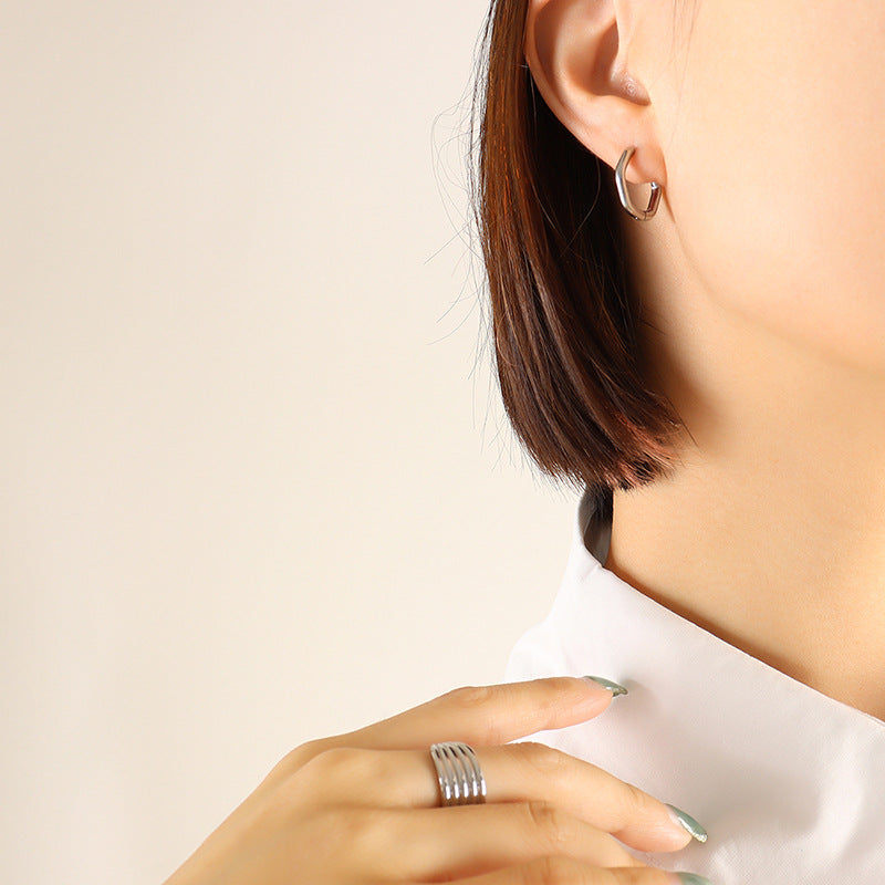 Titanium Steel Geometric Huggie Earrings - Charming Charlie
