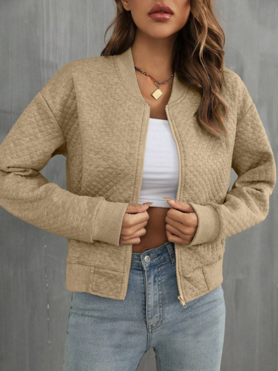Zip Up Long Sleeve Jacket - Charming Charlie