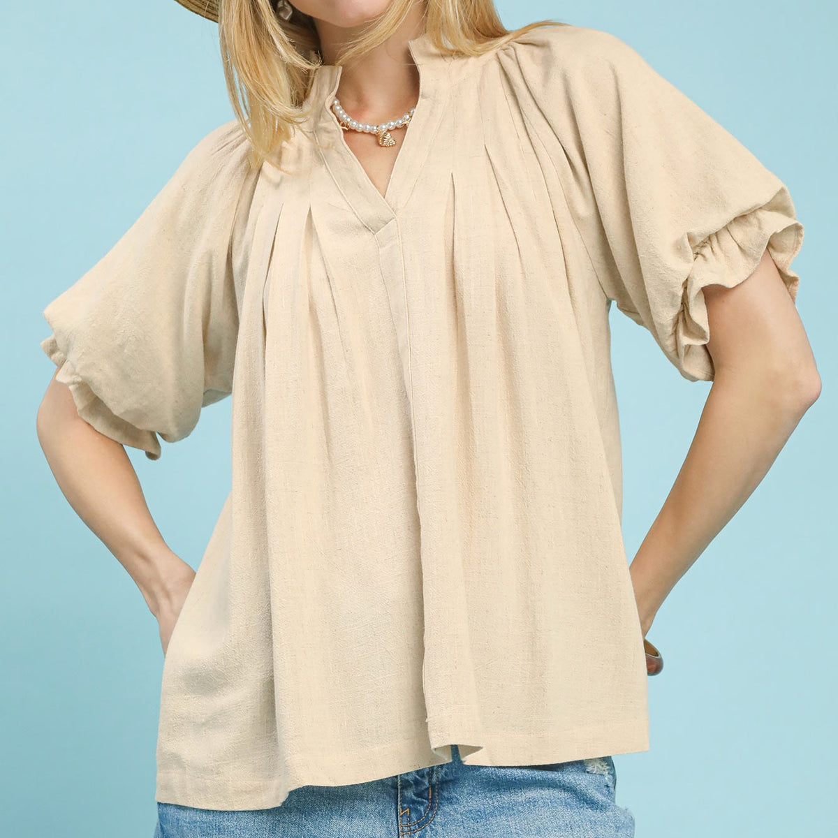 Umgee Linen V-Neck Flutter Sleeve Top – Charming Charlie
