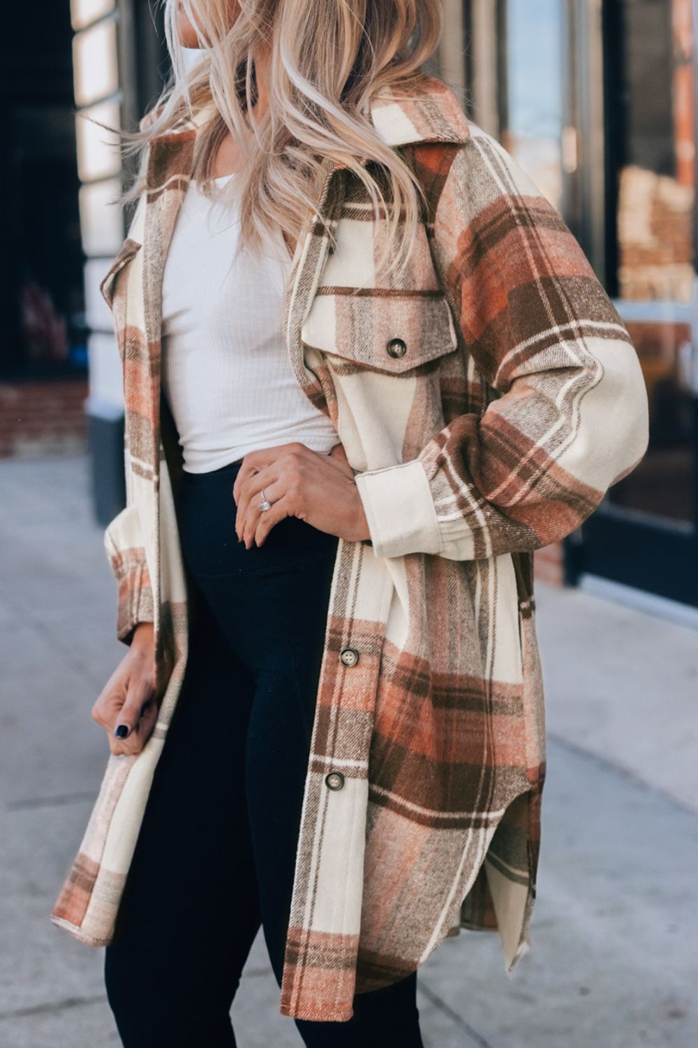 Pocketed Plaid Collared Neck Shacket - Charming Charlie
