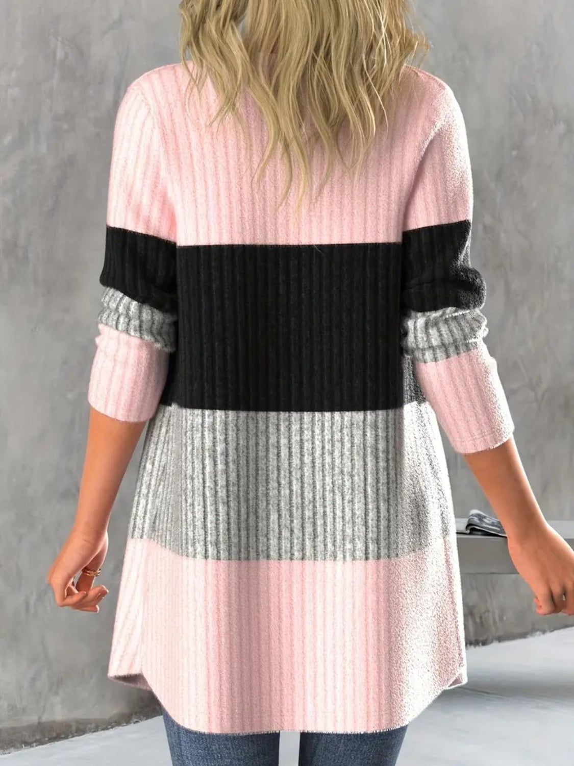 Color Block Open Front Long Sleeve Cardigan - Charming Charlie