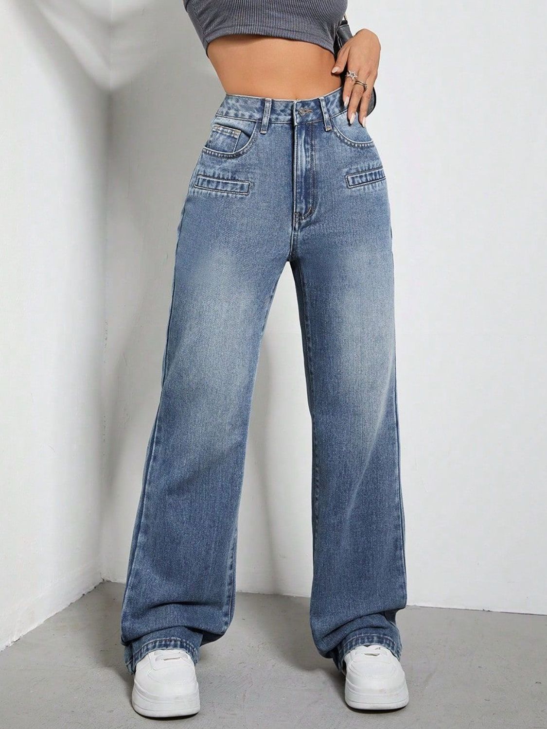 High Rise Wide Leg Jeans with Pockets - Charming Charlie