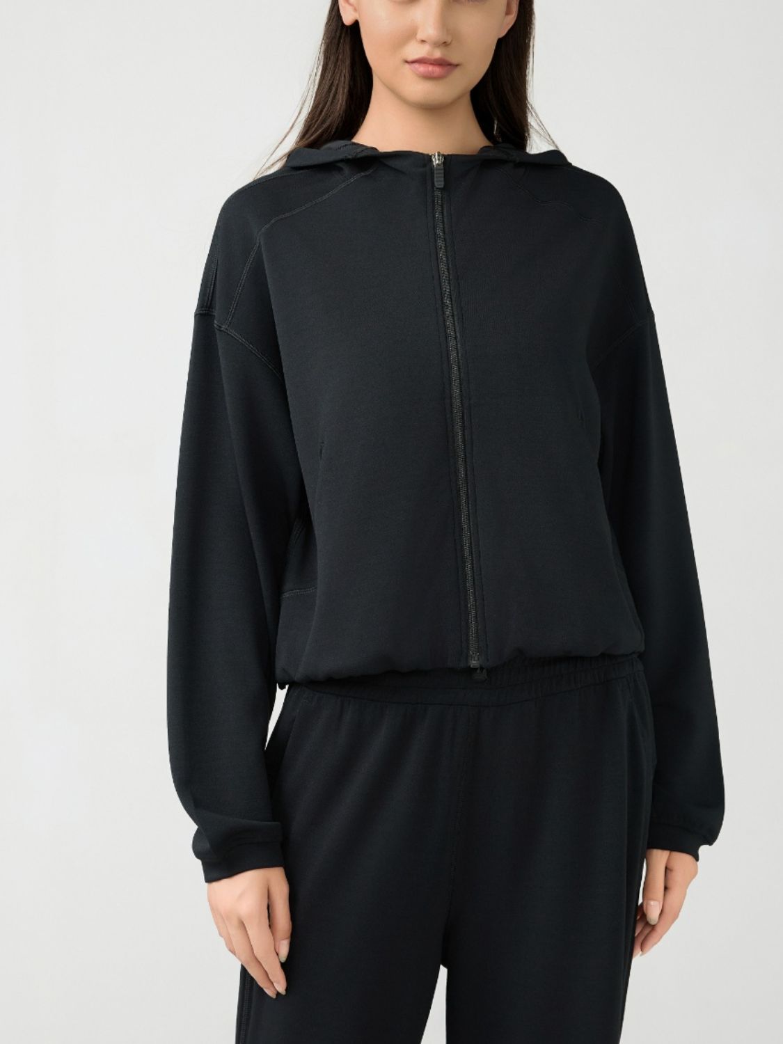 Zip Up Dropped Shouder Active Hooded - Charming Charlie
