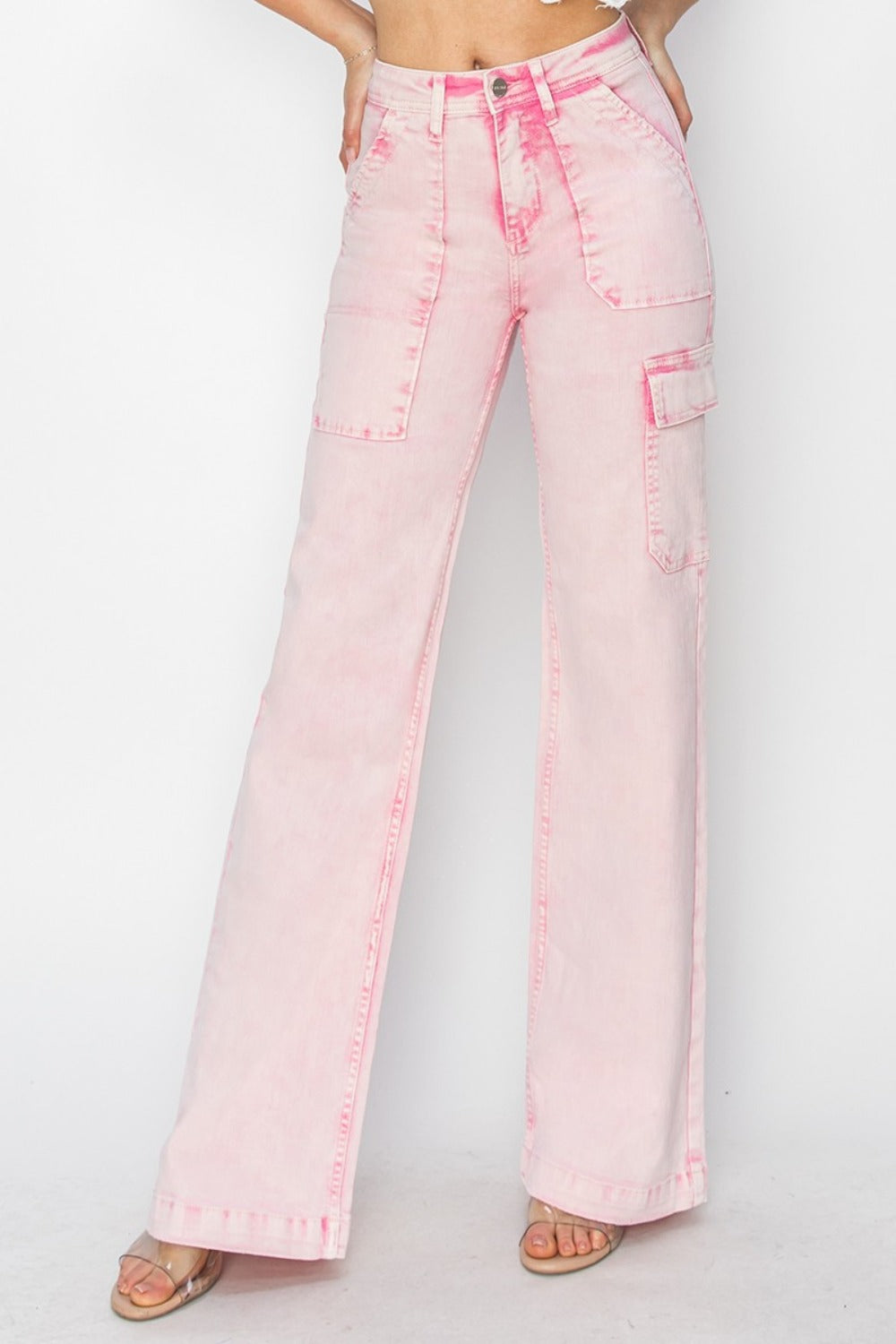 RISEN Full Size High Rise Wide Leg Cargo Pocket Jeans - Charming Charlie