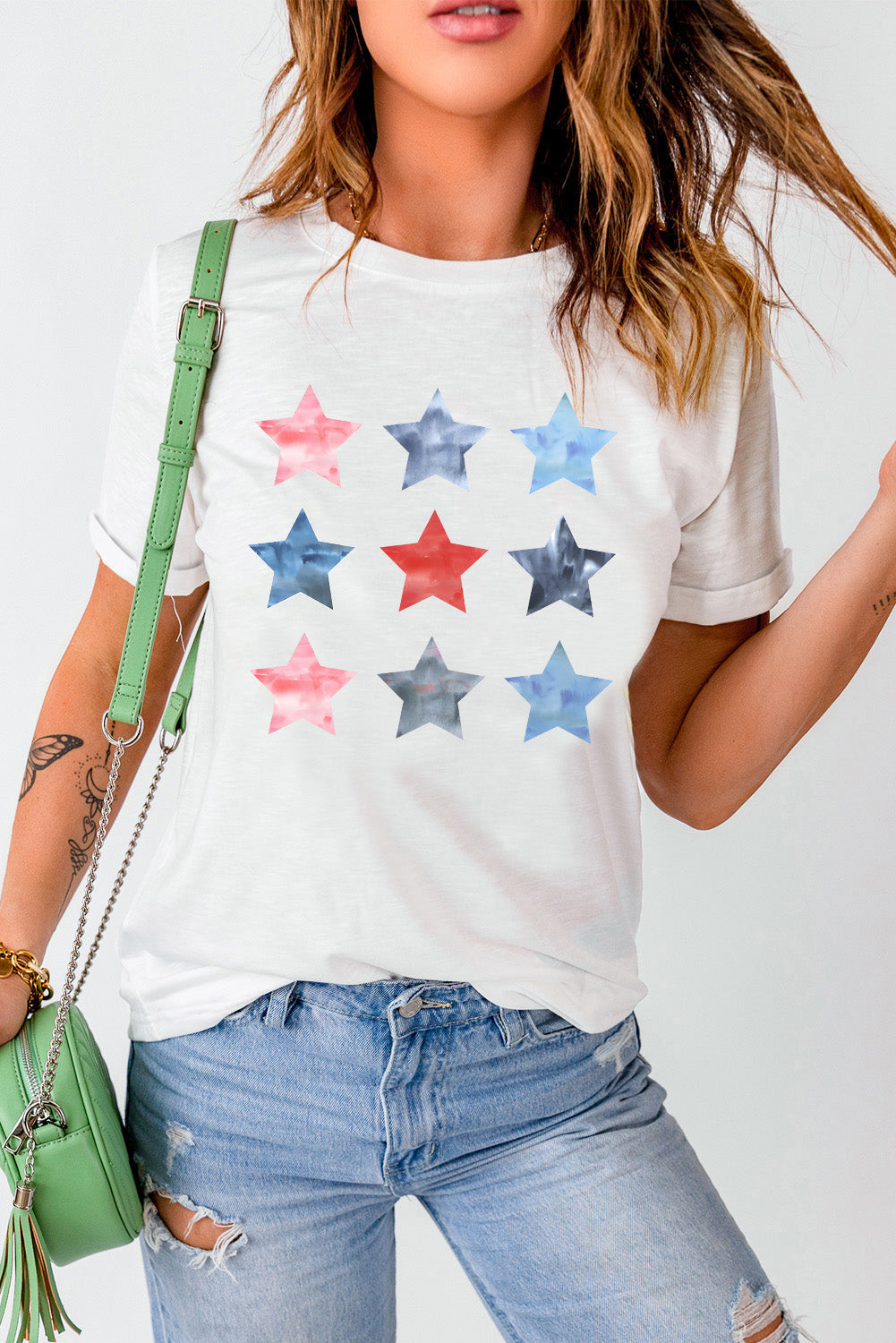 Star Round Neck Short Sleeve T-Shirt - Charming Charlie