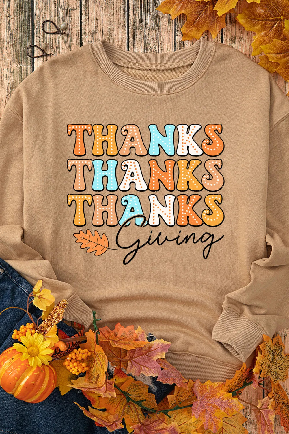 THANKSGIVING Round Neck Dropped Shoulder Sweatshirt - Charming Charlie