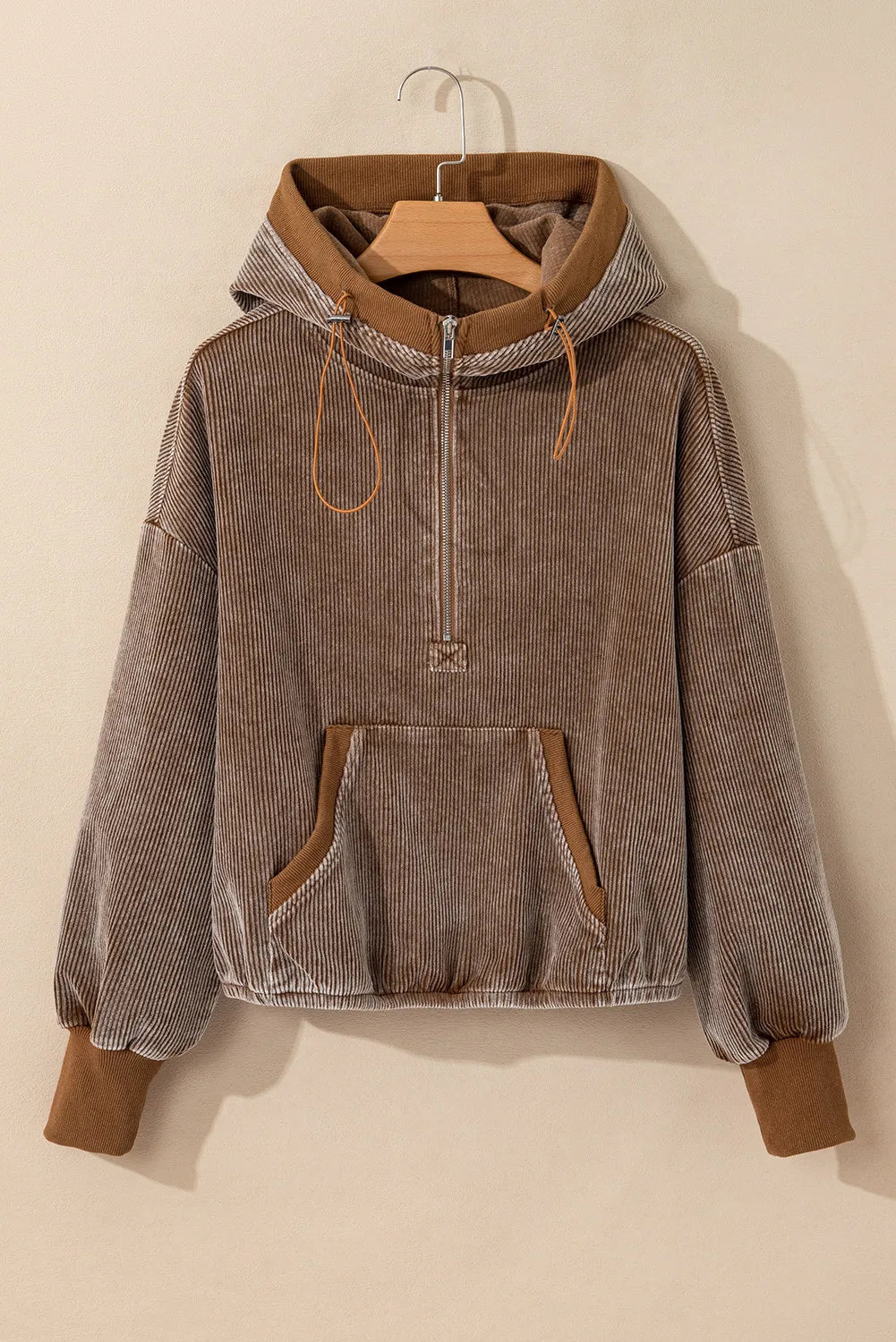 Drawstring Half Zip Long Sleeve Hoodie - Charming Charlie