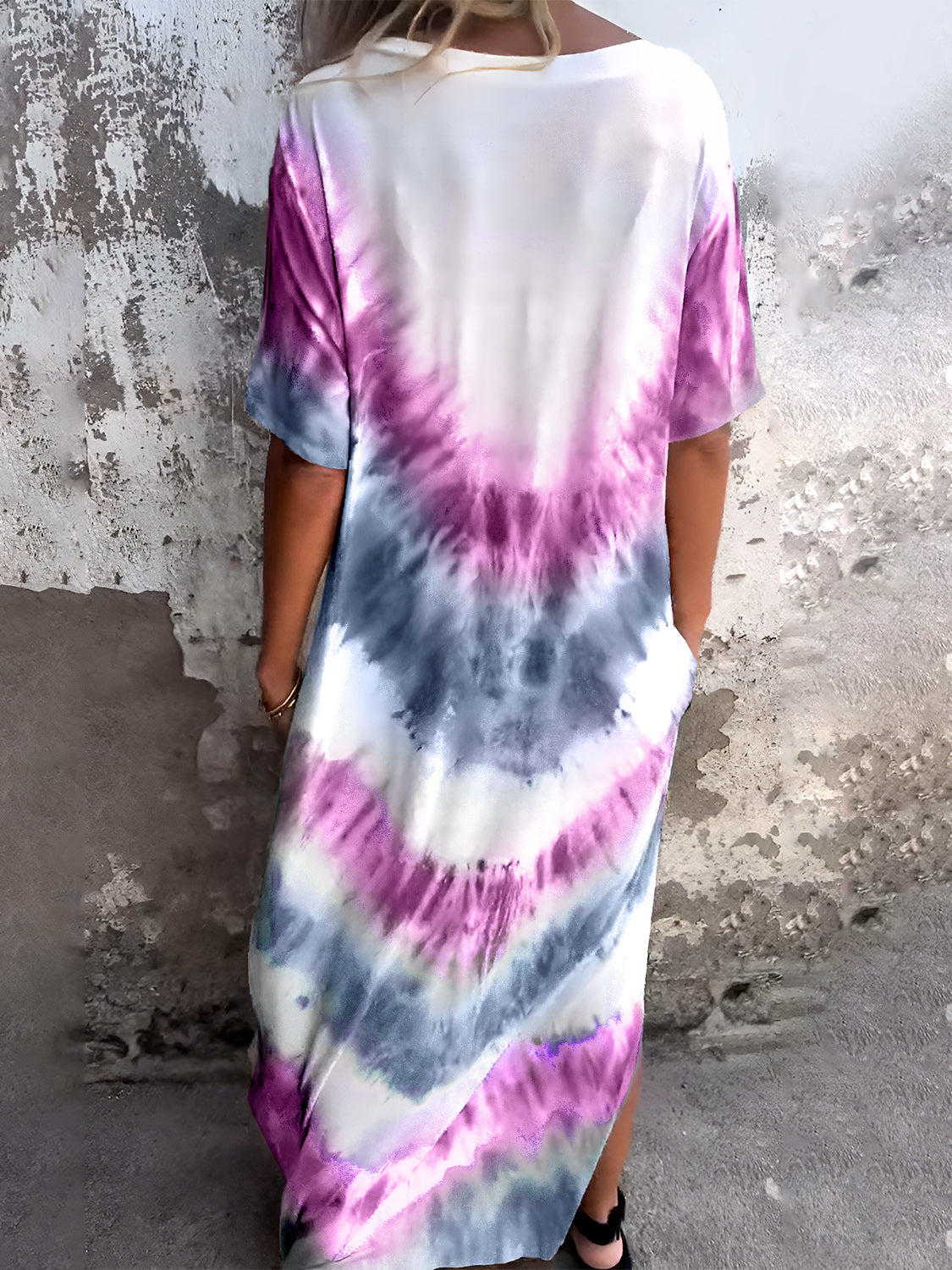 Full Size Pocketed Tie-Dye Short Sleeve Dress - Charming Charlie