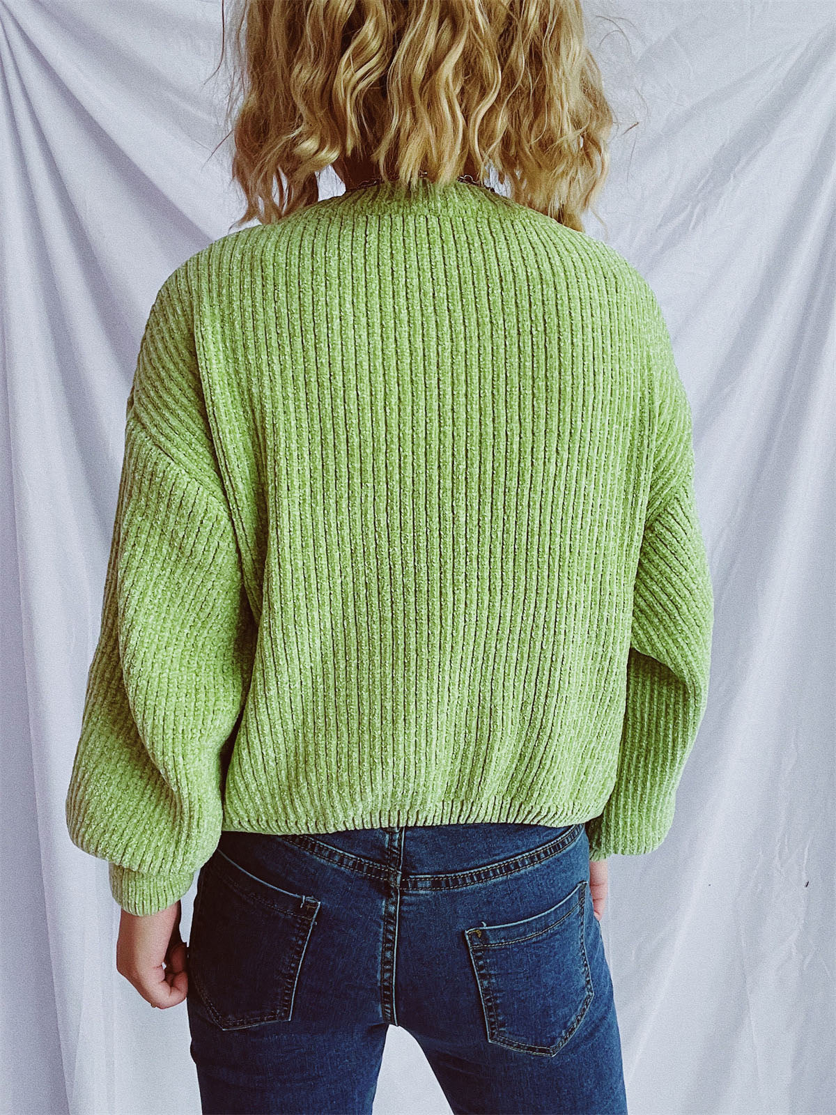 Round Neck Dropped Shoulder Long Sleeve Sweater - Charming Charlie