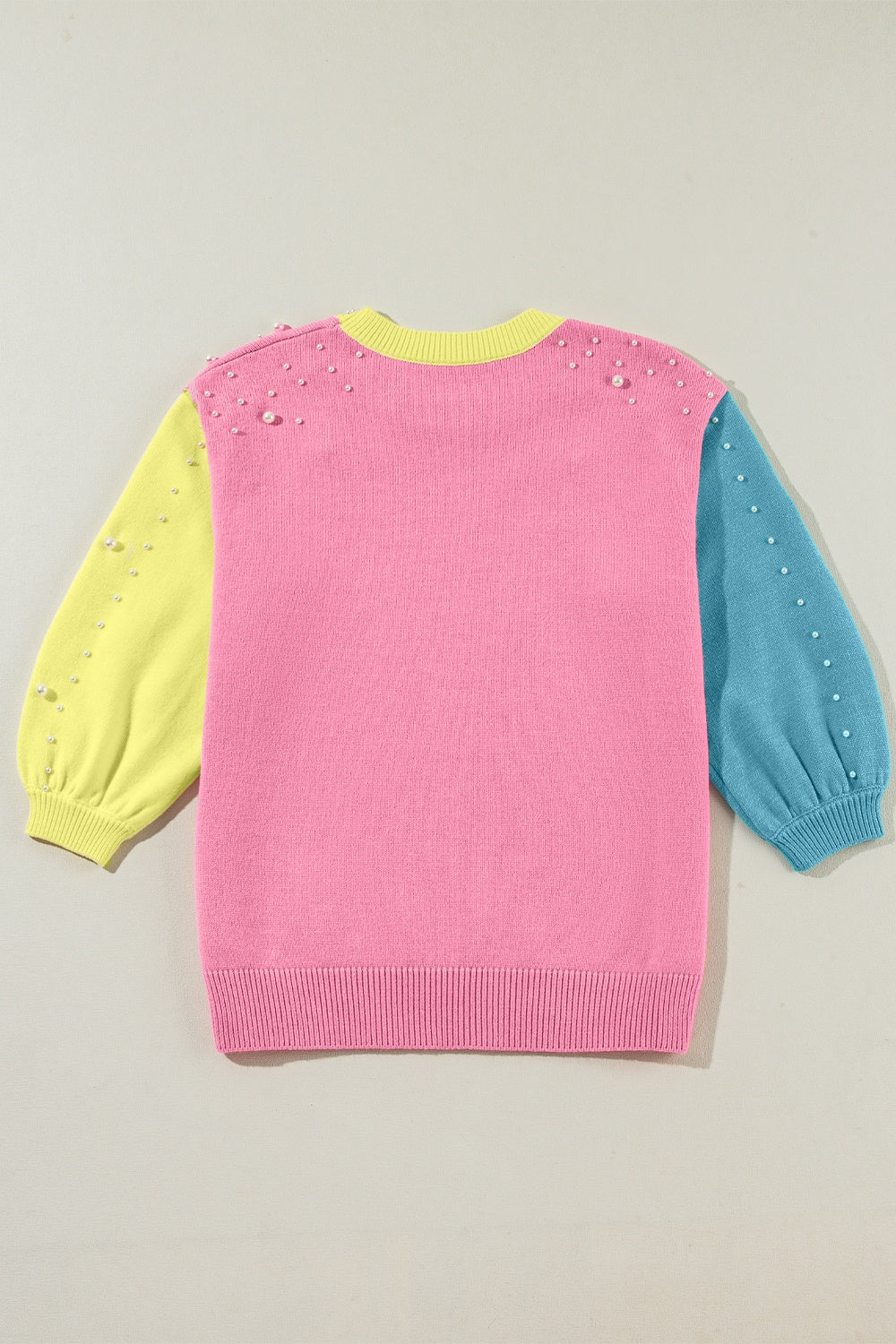 Pearl Detail Contrast Round Neck Sweater - Charming Charlie