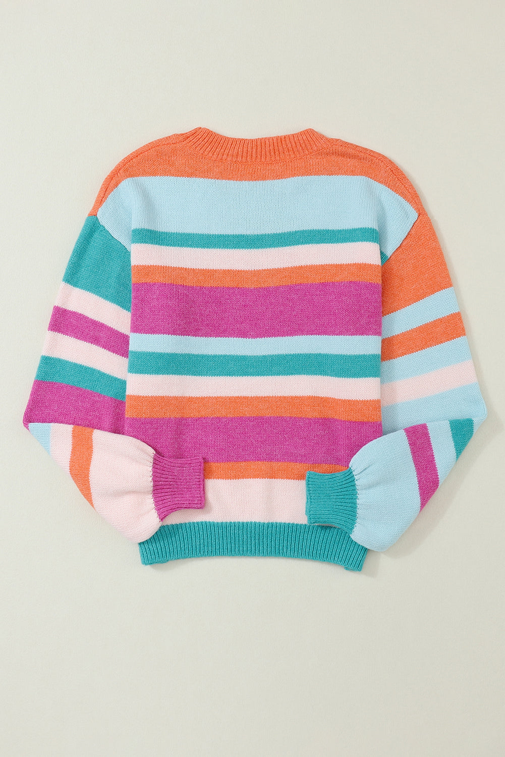 Striped Round Neck Drop Shoulder Sweater - Charming Charlie