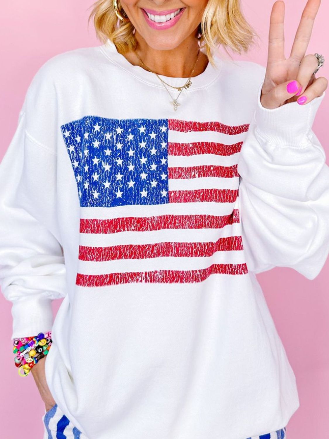 US Flag Round Neck Long Sleeve Sweatshirt - Charming Charlie