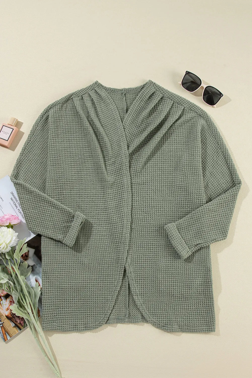 Waffle-Knit Open Front Long Sleeve Cover Up - Charming Charlie