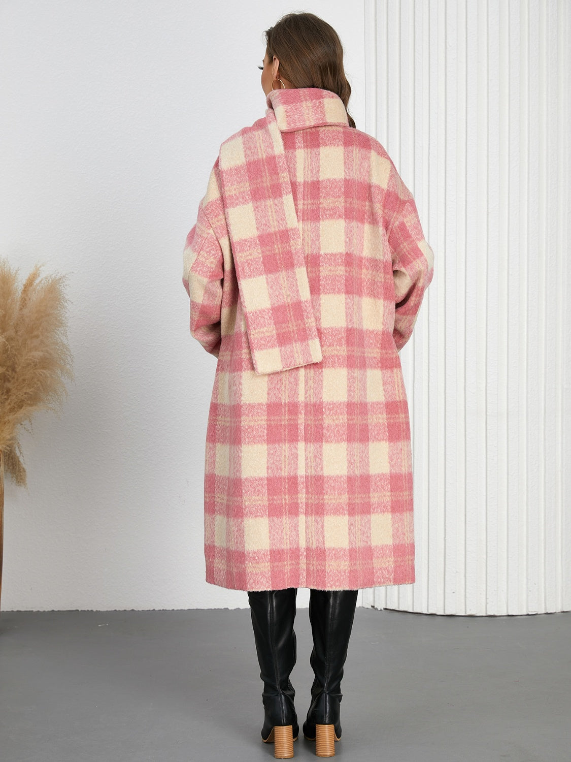Plaid Button Up Long Sleeve Coat - Charming Charlie