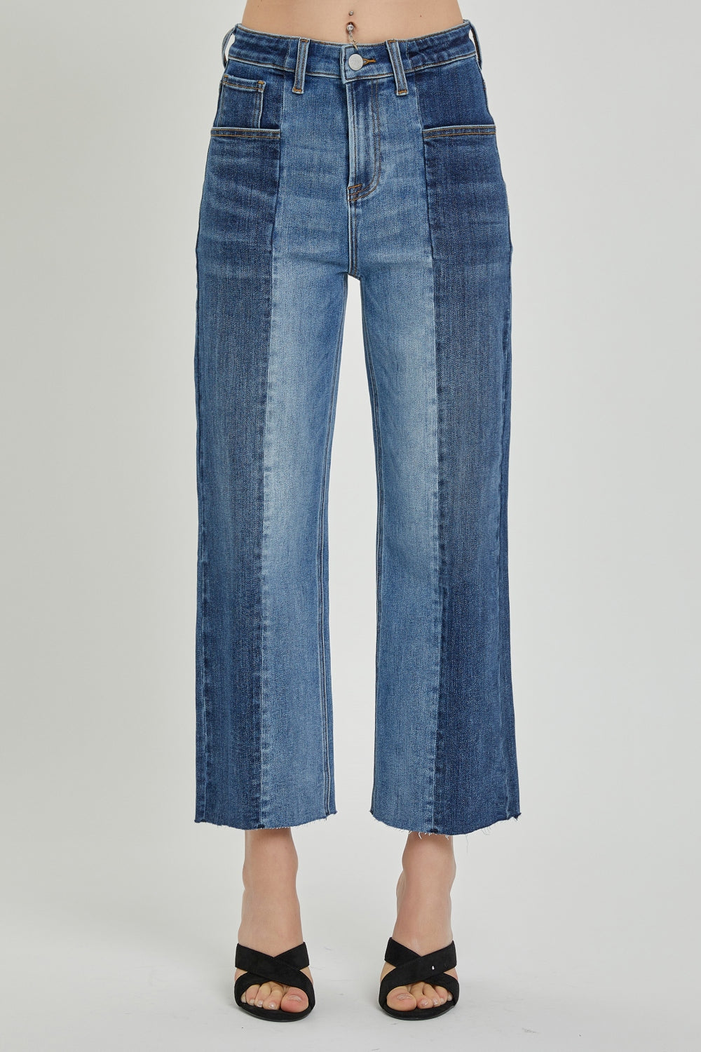 RISEN Full Size Mid-Rise Waist Two-Tones Jeans with Pockets - Charming Charlie