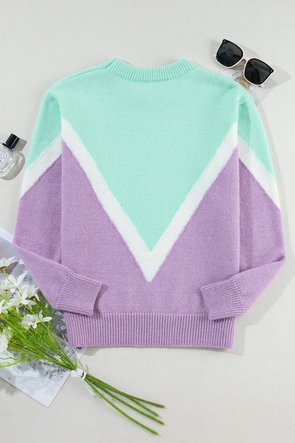 Contrast Round Neck Dropped Shoulder Sweater - Charming Charlie