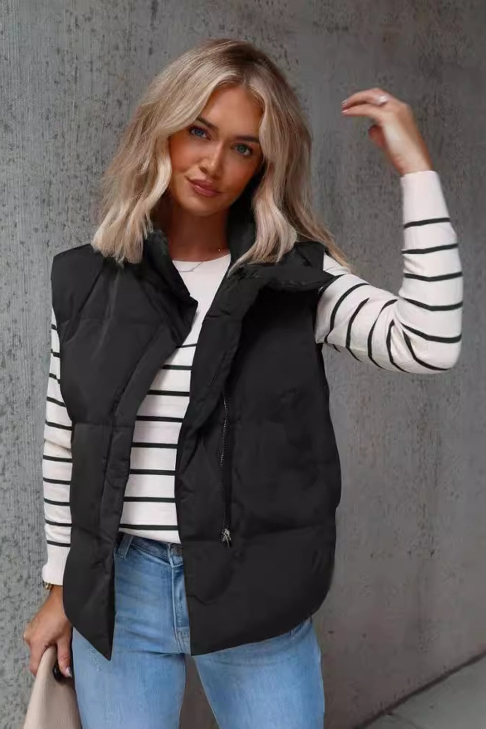 Zip Up Vest Coat with Pockets - Charming Charlie