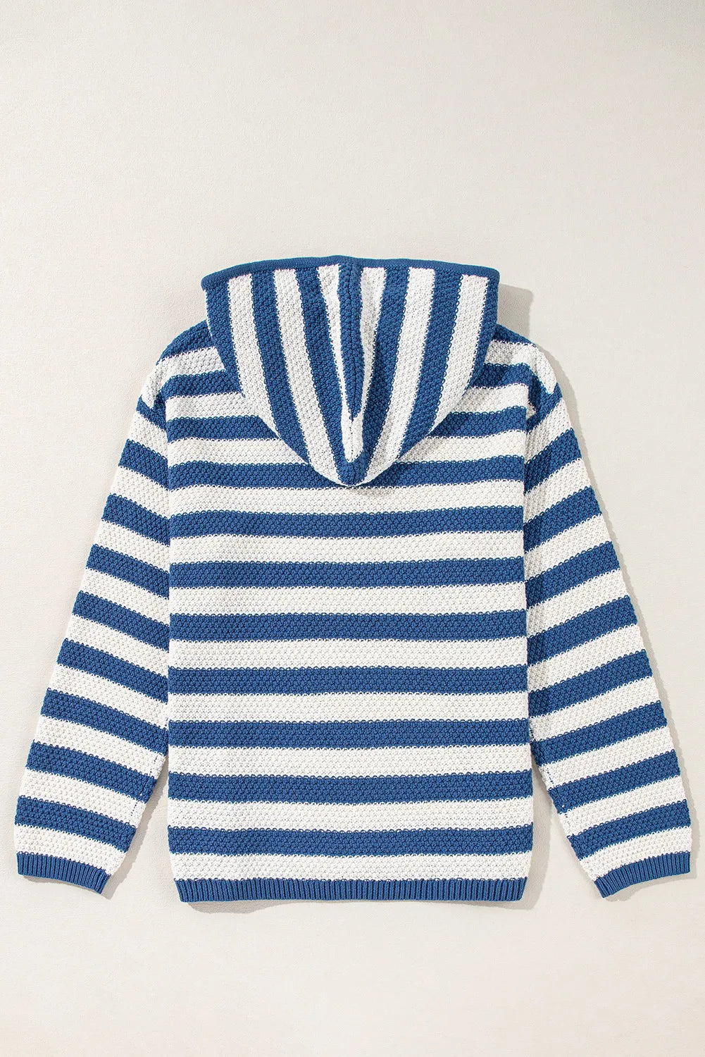 Drawstring Striped Long Sleeve Hooded Sweater - Charming Charlie