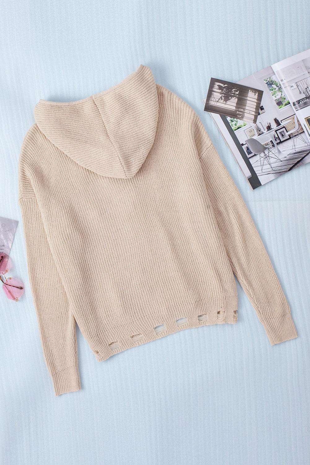Distressed Zip Up Drawstring Hooded Cardigan - Charming Charlie