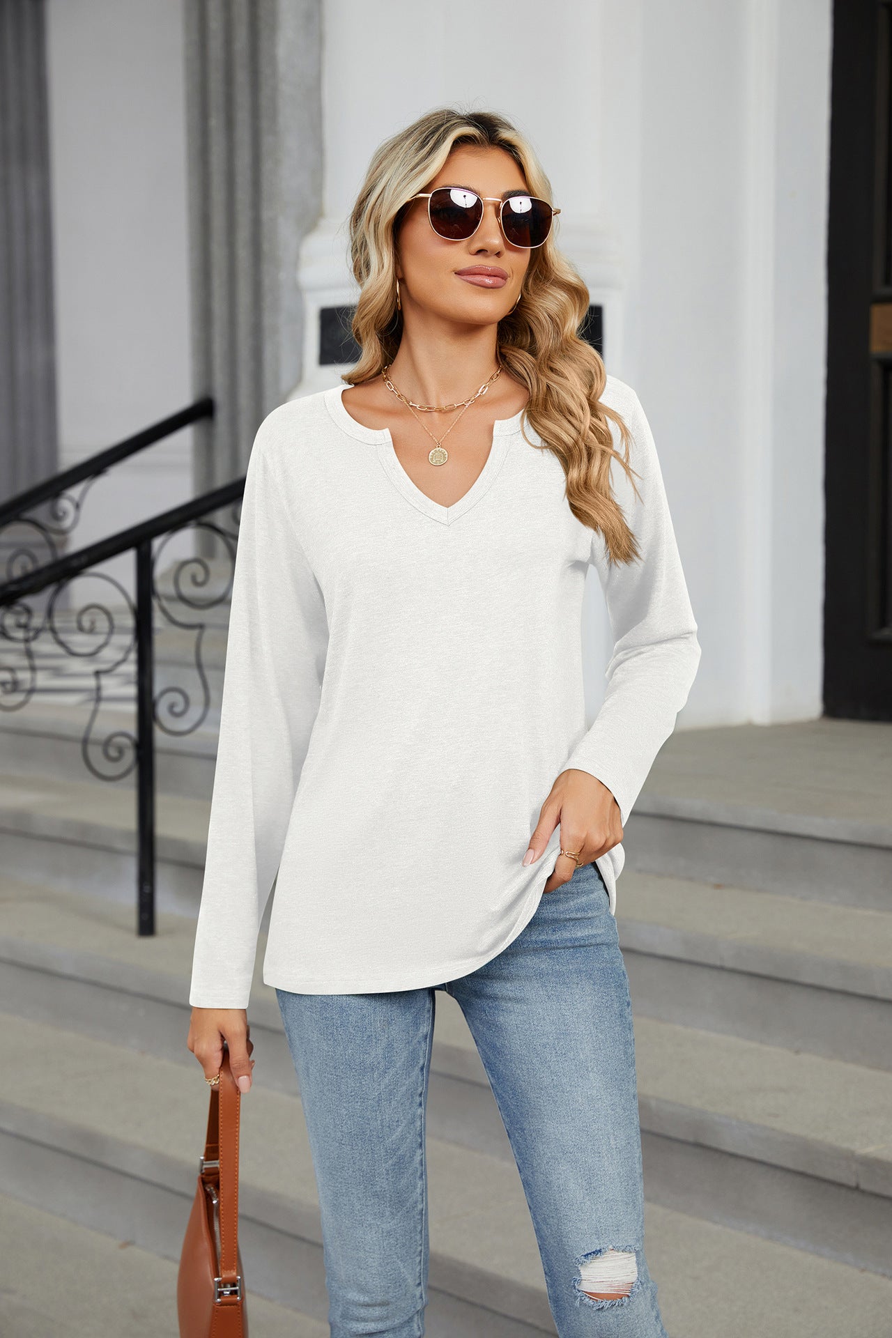 Notched Long Sleeve T-Shirt - Charming Charlie