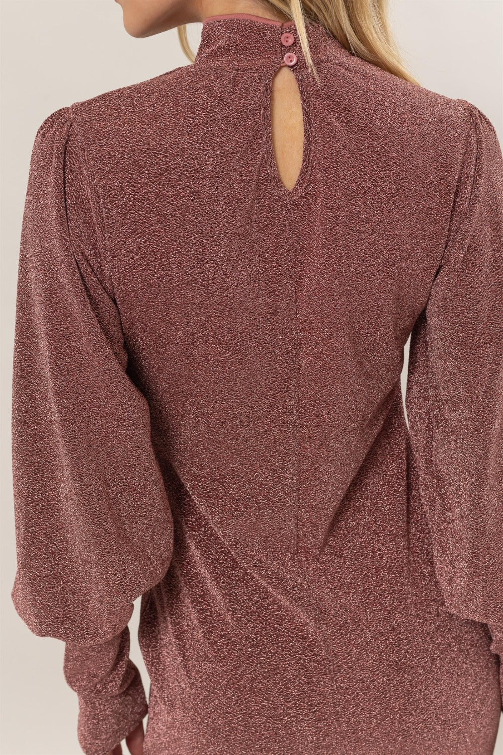 HYFVE Glitter Mock Neck Long Sleeve Mini Dress - Charming Charlie