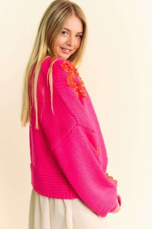 Davi & Dani Floral Applique Open Front Drop Shoulder Cardigan - Charming Charlie