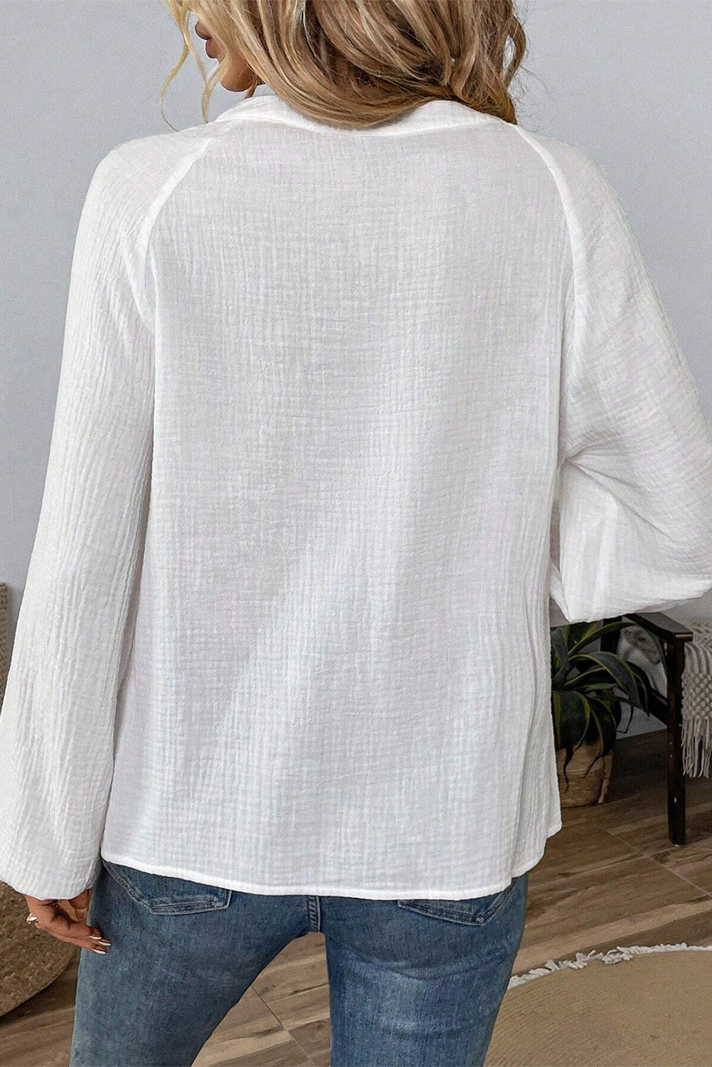 Embroidered Notched Long Sleeve Blouse - Charming Charlie