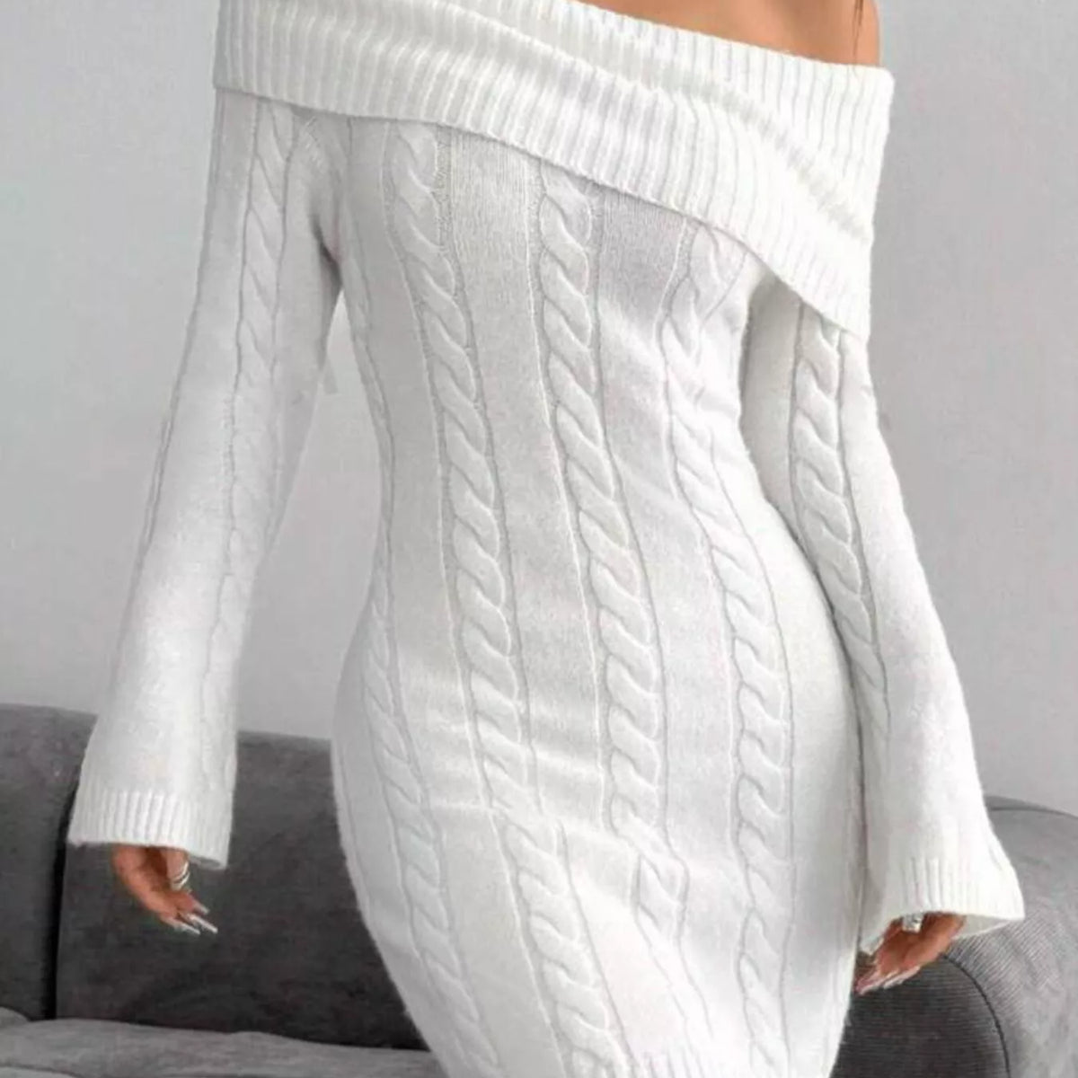 Off-Shoulder Cable Knit Bodycon Sweater Dress – Charming Charlie